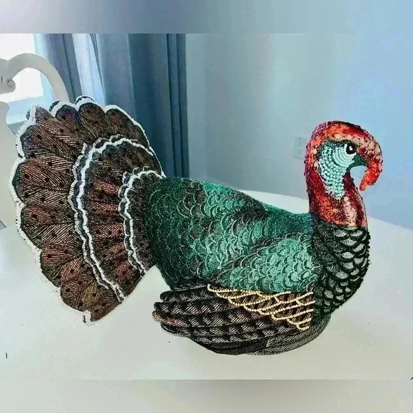 John Derian x Target Thanksgiving Collection Beaded Turkey Novelty Plush Pillow - Picture 1 of 10